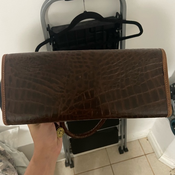 Vintage Brahmin Tuscan Black Brown Croc Embossed Top Handle Handbag Purse - Picture 6 of 6